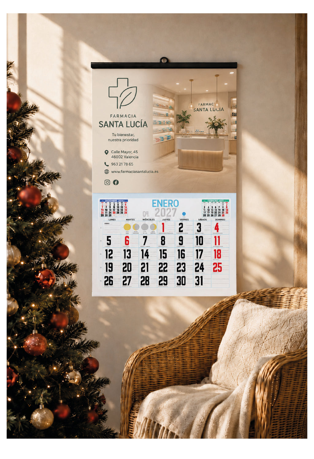 Calendario de pared personalizado 2XL colgado en un salón