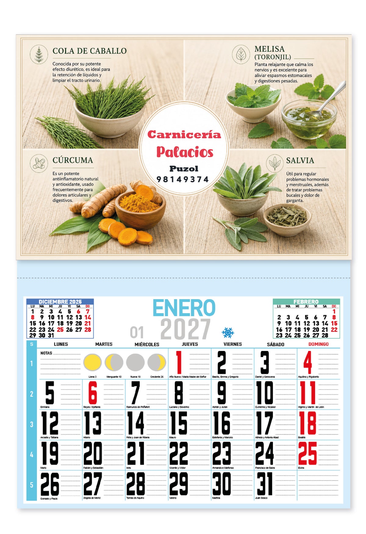 Ejemplo de calendario imán tamaño L personalizado