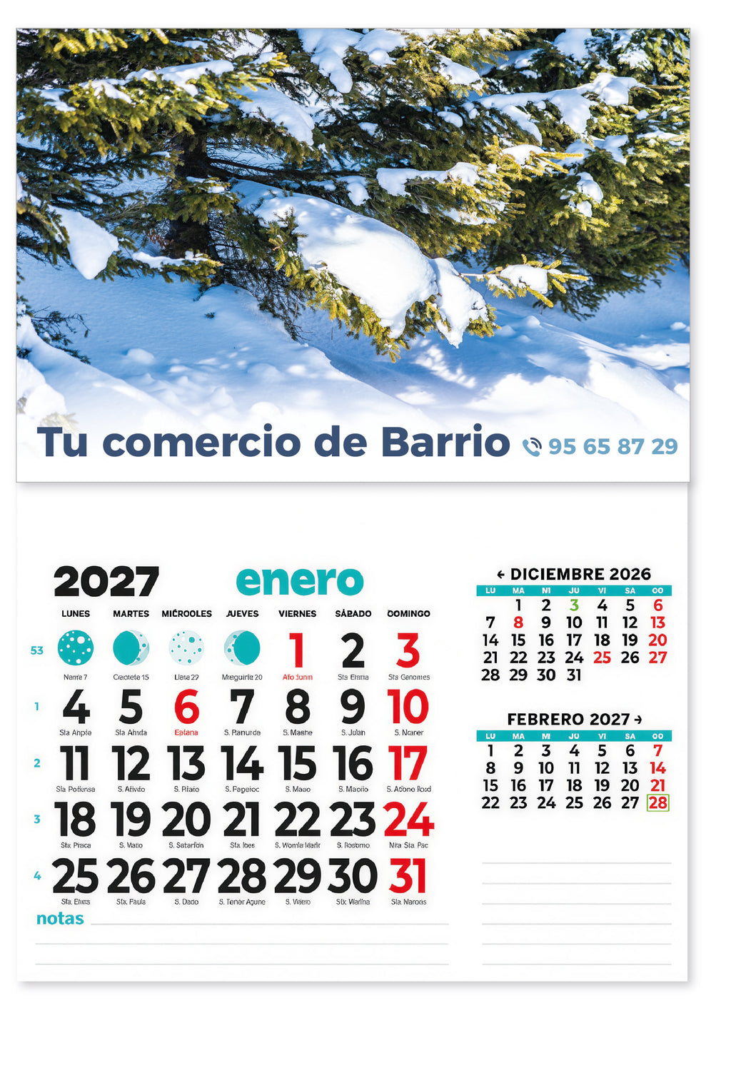 Ejemplo de calendario imán neveratamaño M personalizado