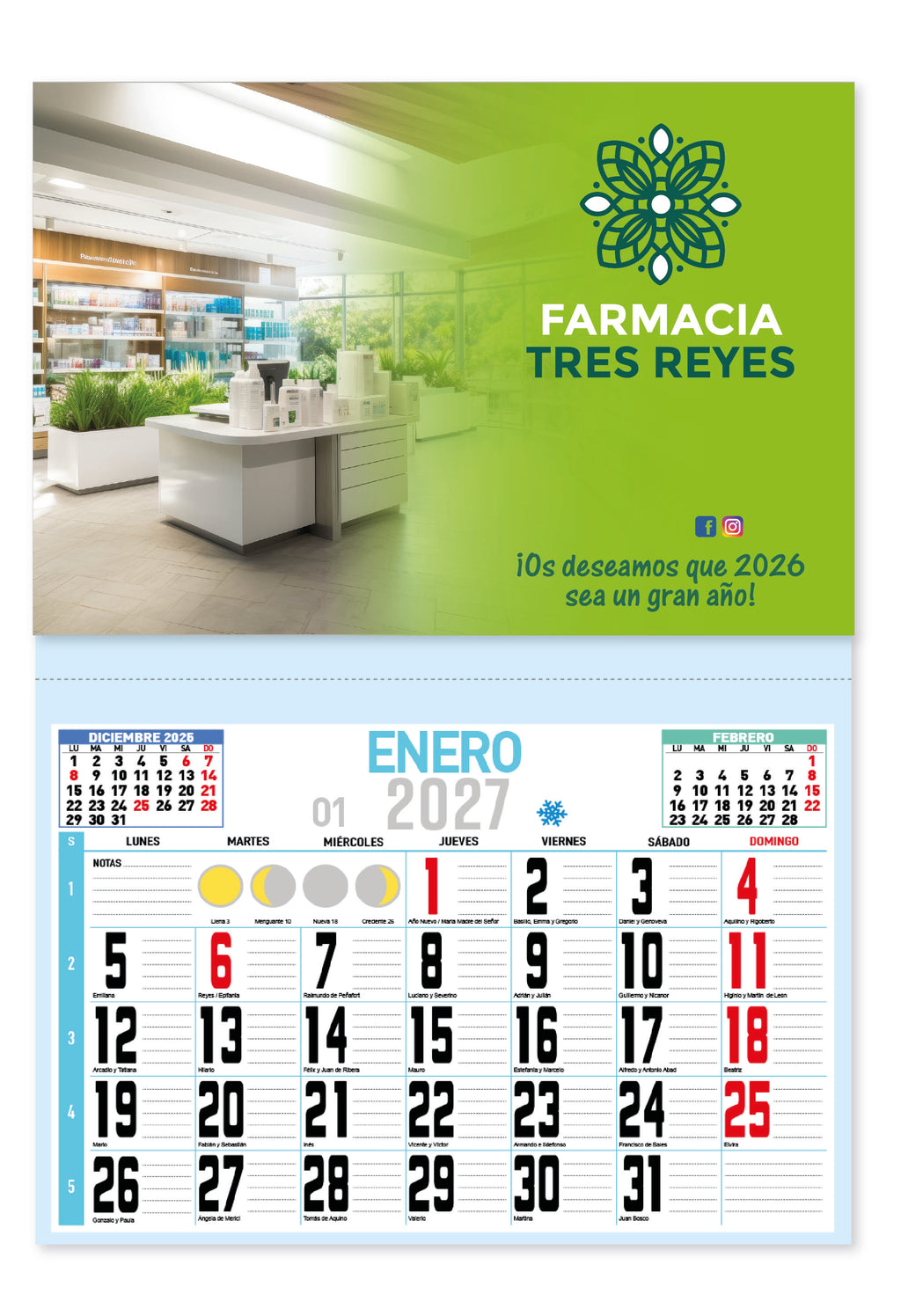 Calendario imán personalizado tamaño L