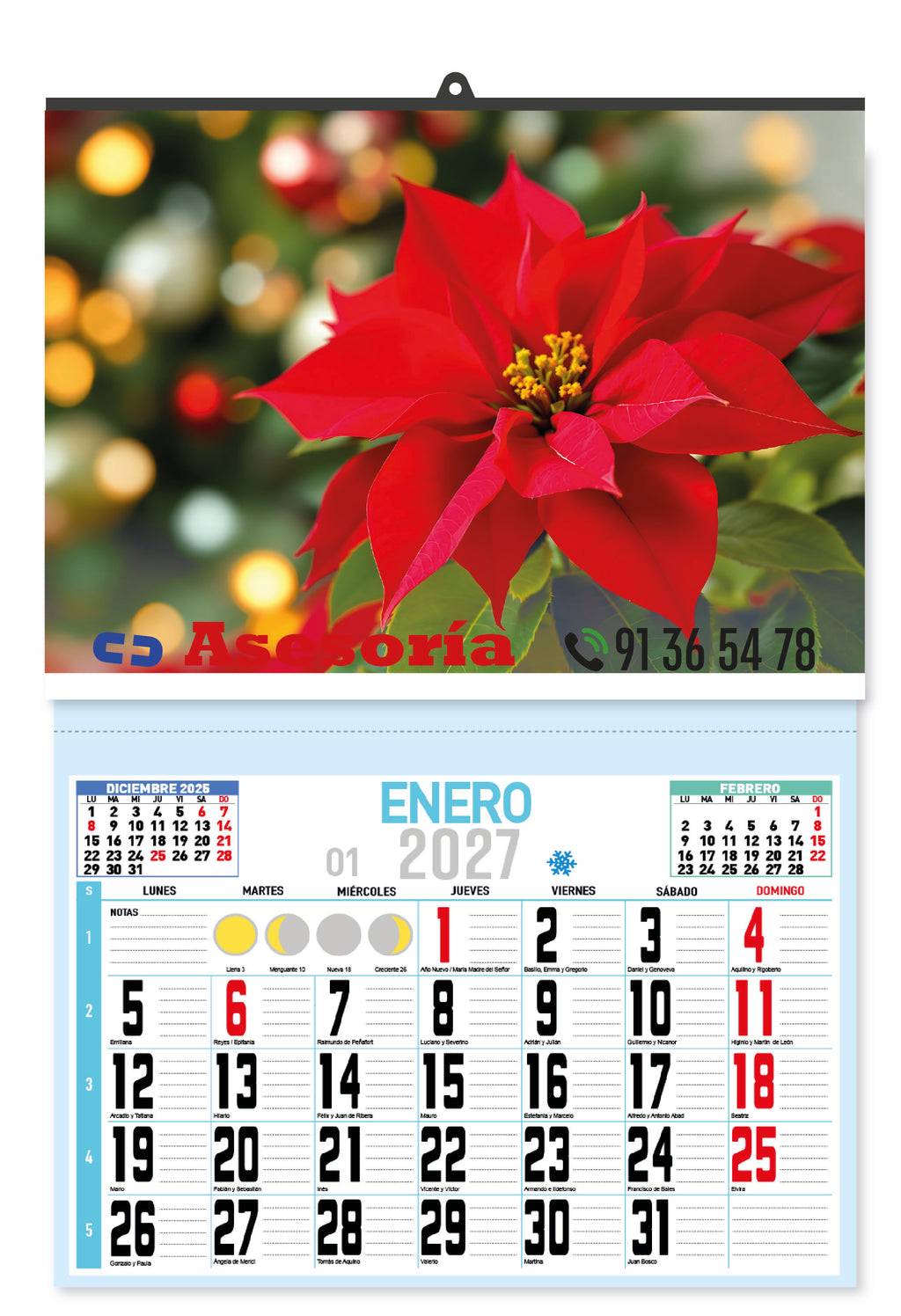Ejemplo de calendario de pared XL personalizado